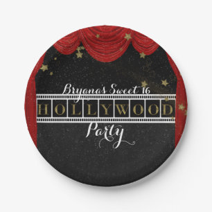 Red HOLLYWOOD Curtains & Gold Party Custom Paper Plate