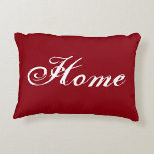 Red "Home" Accent Pillow with Damask Back