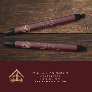 Red Home Building Construction Business Black Ink Pen