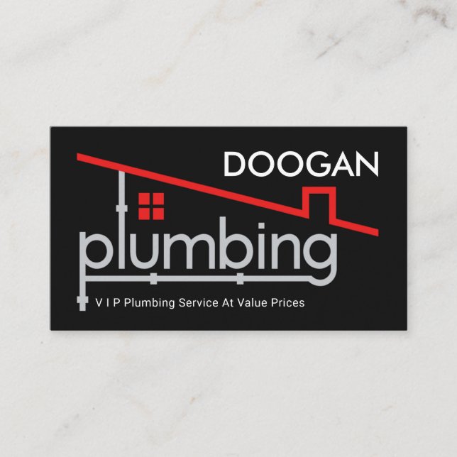 Red Home Plumbing Pipe System Plumber Repair Business Card (Front)