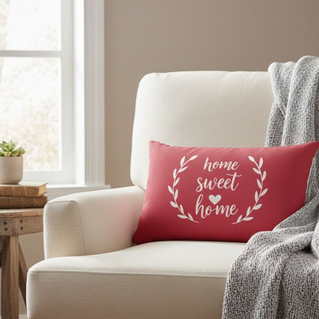 Red Home Sweet Home Heart Wreath Lumbar Pillow (Creator Uploaded)