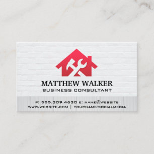 Red Home Wrench Logo   Home Repair Services Business Card