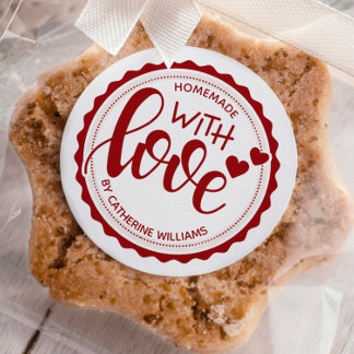 Red Homemade with Love Personalised Baking Classic Round Sticker