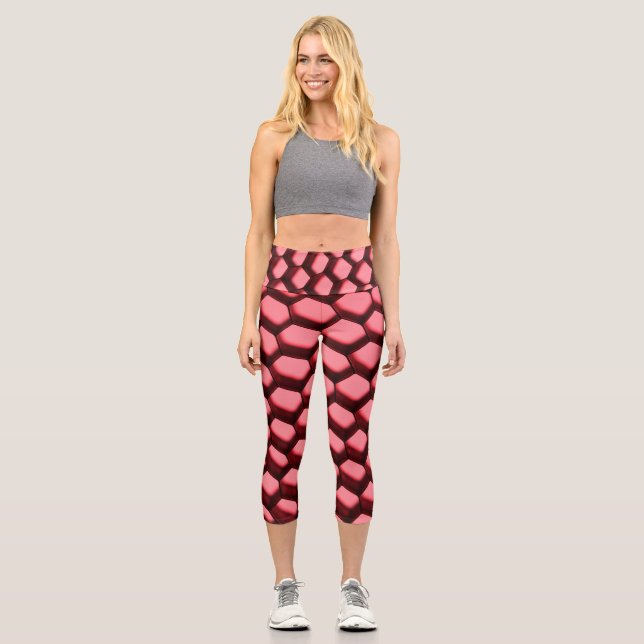 Red honeycomb design on capri leggings (Front)