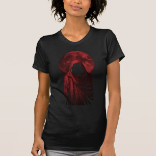 Red Hooded Figure Dark Gothic Blood Moon Fantasy T-Shirt