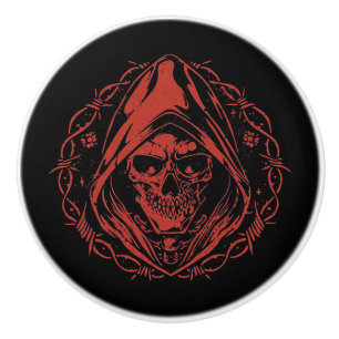 Red Hooded Skull Gothic Ceramic Knob