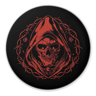 Red Hooded Skull Gothic Ceramic Knob