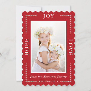 Red Hope Joy Love Modern Christmas Photo Holiday Card