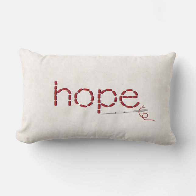 red Hope text stitch with needle Lumbar Cushion (Front)