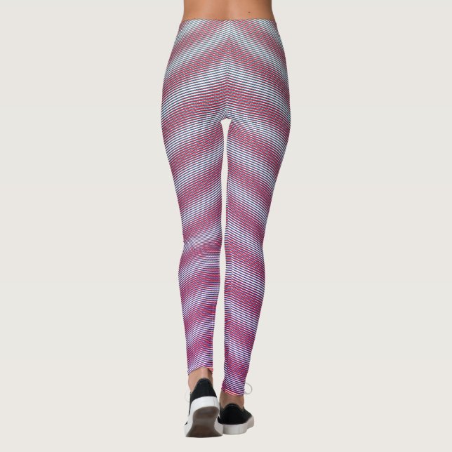Red Horizontal Moiré Stripes Black Gradient Trippy Leggings (Back)