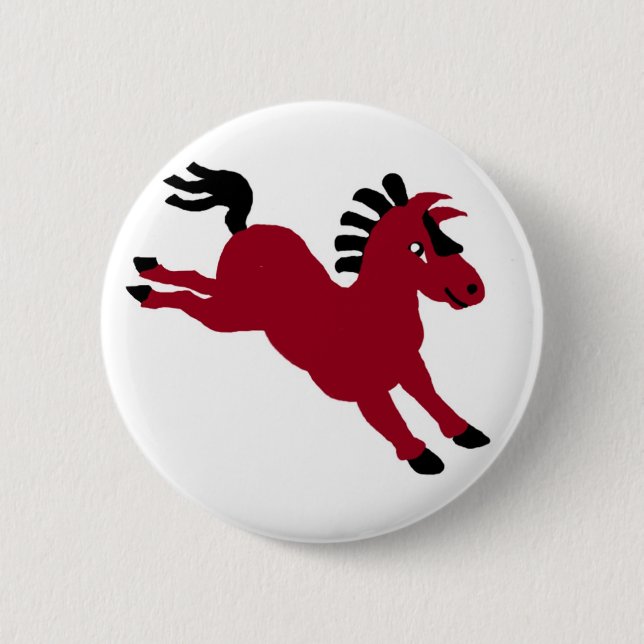 Red horse 6 cm round badge (Front)