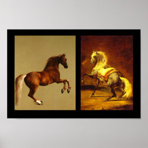 RED HORSE AND GREY DAPPLED HORSE POSTER