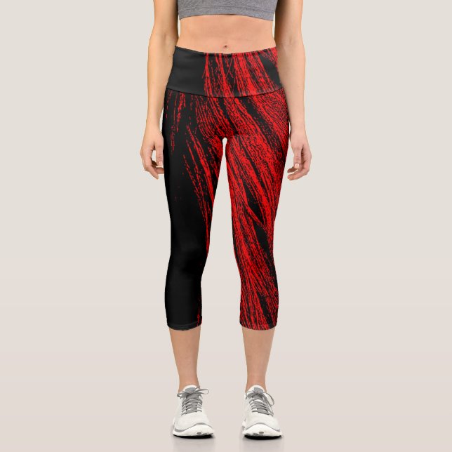 Red Horse Mane Abstract Women's Capri Leggings (Front)