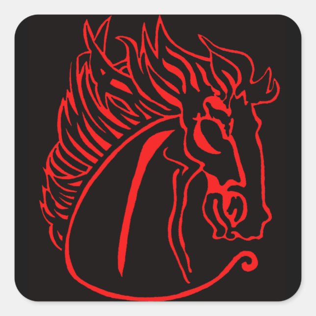 Red Horse on Black Square Stickers (Front)