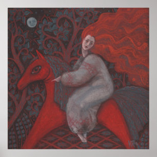 “Red Horse”, redhead woman, fantasy surreal art Poster