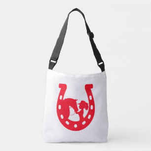 Red Horseshoe Girl and Horse Crossbody Bag