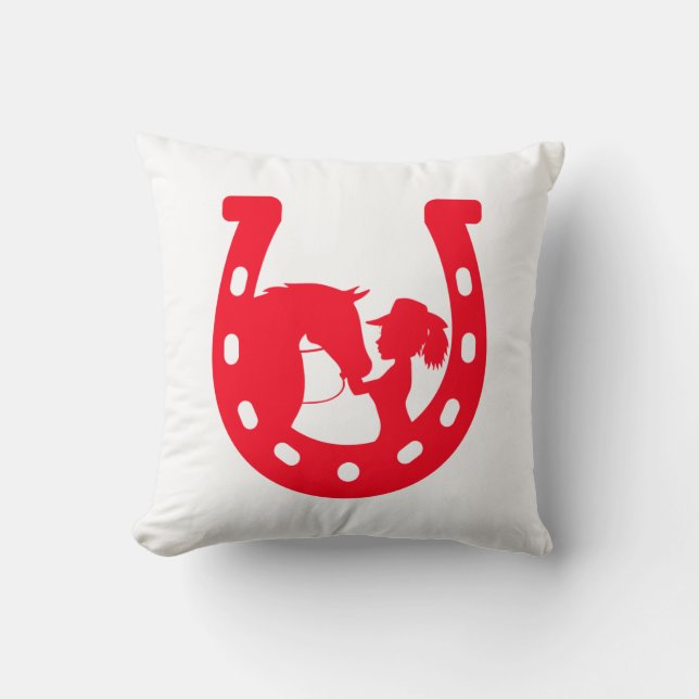 Red Horseshoe Girl and Horse Cushion (Front)
