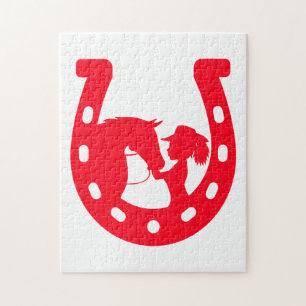 Red Horseshoe Girl and Horse Jigsaw Puzzle