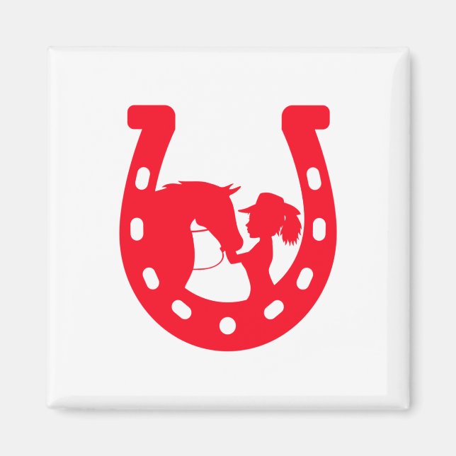 Red Horseshoe Girl and Horse Magnet (Front)