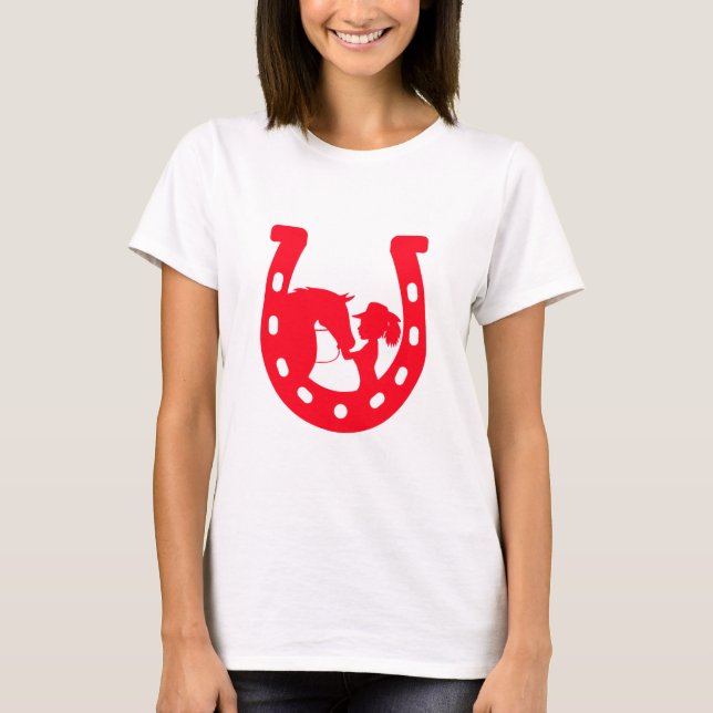 Red Horseshoe Girl and Horse T-Shirt (Front)