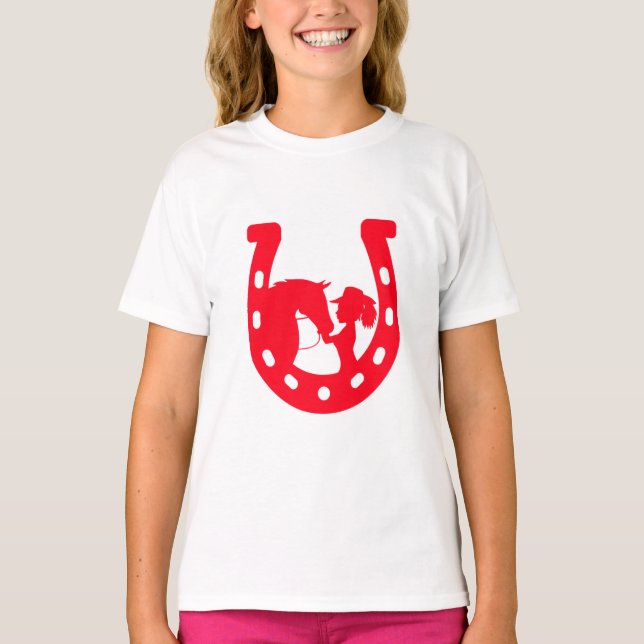 Red Horseshoe Girl and Horse T-Shirt (Front)
