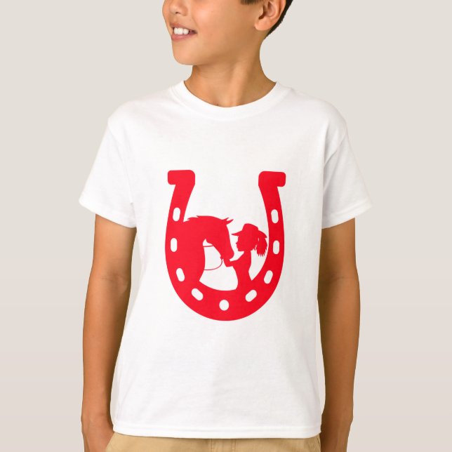 Red Horseshoe Girl and Horse T-Shirt (Front)