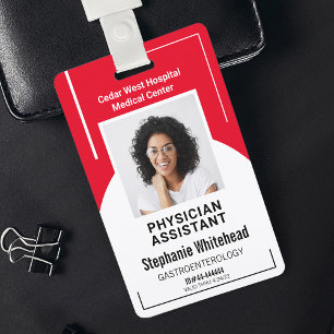 Red Hospital Medical Employee Photo ID ID Badge