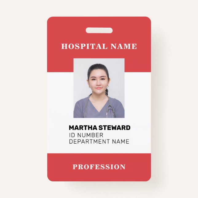Red Hospital Nurse Medical Employee Photo Company ID Badge (Front)