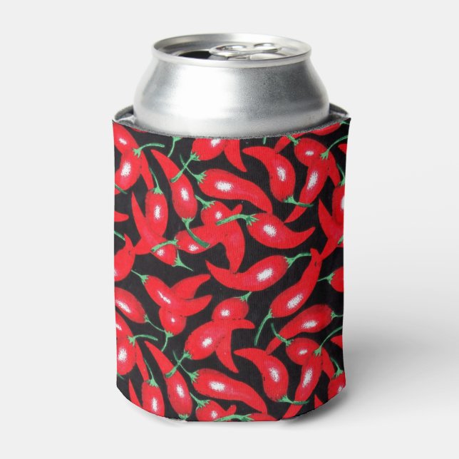 Red Hot Chilli in Black Background Can Cooler (Can Front)