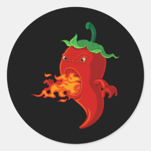 red hot chilli pepper with flame classic round sticker