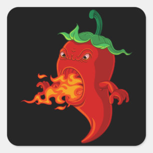 red hot chilli pepper with flame square sticker