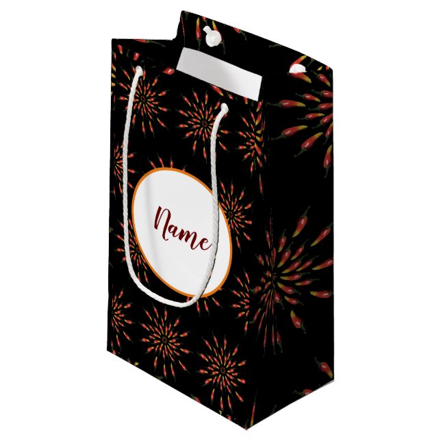 Red Hot Chilli Peppers Mandala Art Personalised Small Gift Bag (Front Angled)