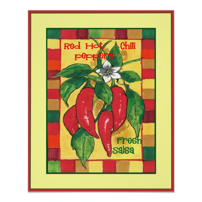 Red Hot Chilli Peppers on Vine ColorfulTiles Borde Poster (Front)