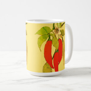 Red Hot Chilli Peppers on Vine Green Leaves Flower Coffee Mug