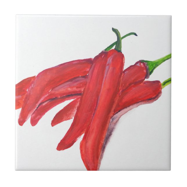 Red hot chilli peppers vegetables kitchen ceramic tile (Front)