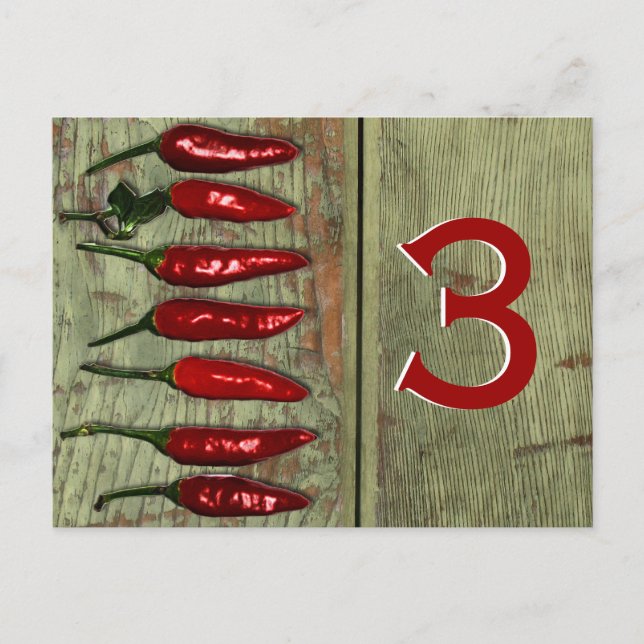 Red Hot Chilli Peppers Wood Look Table Number Postcard (Front)