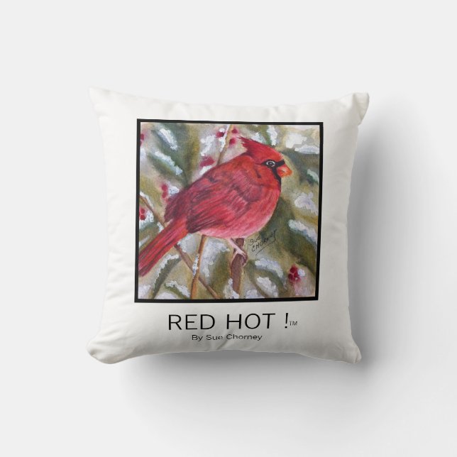RED HOT Christmas Cardinal Cushion (Front)