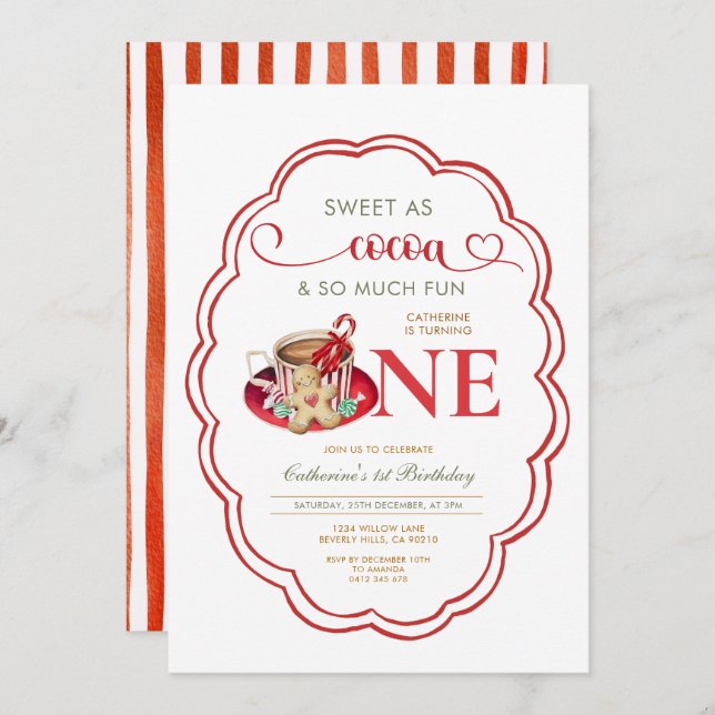 Red Hot Cocoa and Cookies 1st birthday  Invitation (Front/Back)