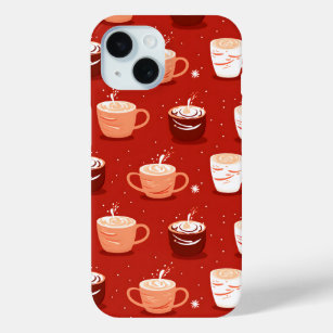 Red Hot Coffee & Cocoa Design iPhone 15 Case