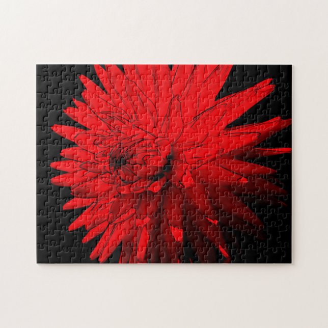 Red Hot Dahlia Flower Abstract Art Jigsaw Puzzle (Horizontal)