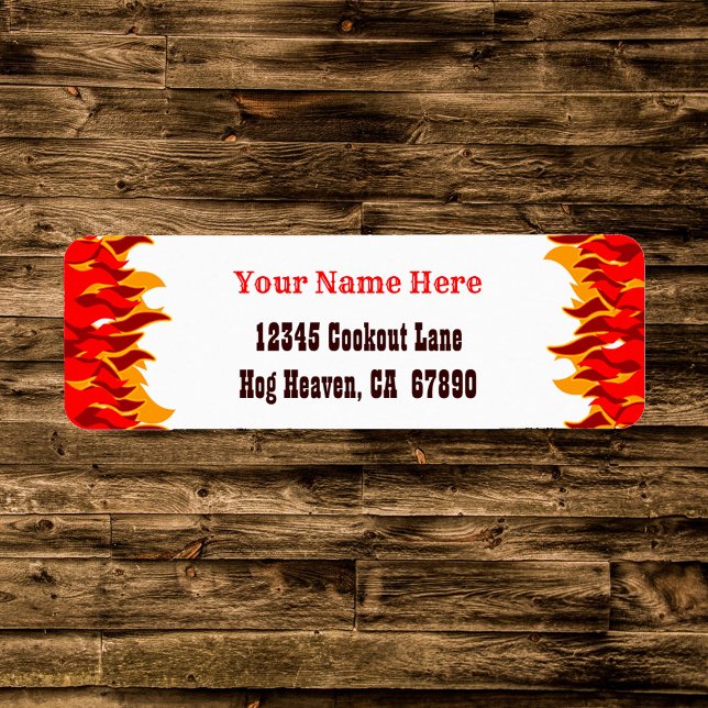 Red Hot Flames Editable Western Return Address Label (BBQ Red Flames Editable Return Address Label)