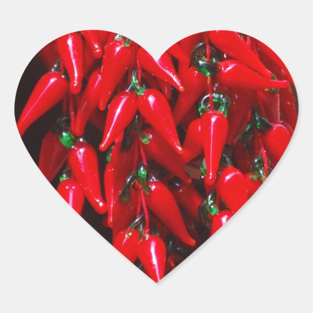 Red Hot Hanging Chilli Peppers Image Design Heart Sticker (Front)