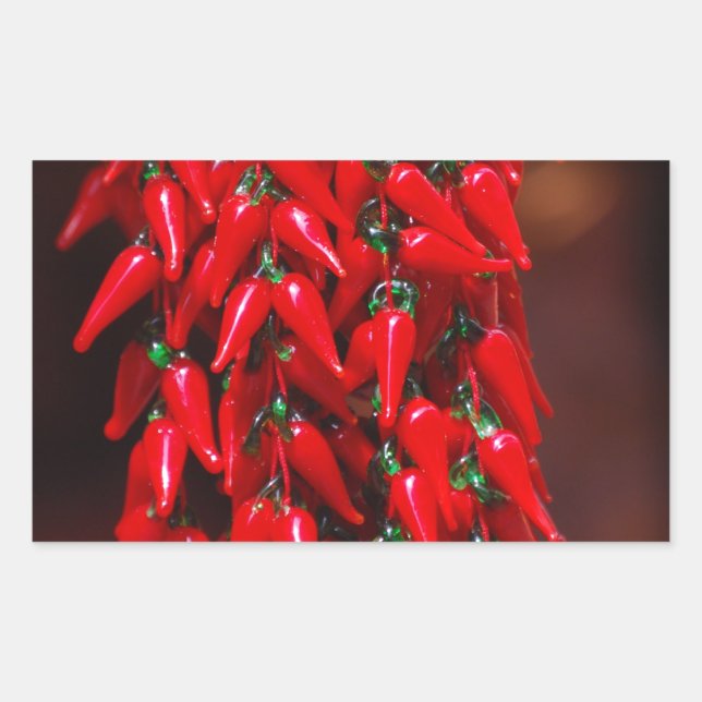Red Hot Hanging Chilli Peppers Image Design Rectangular Sticker (Front)