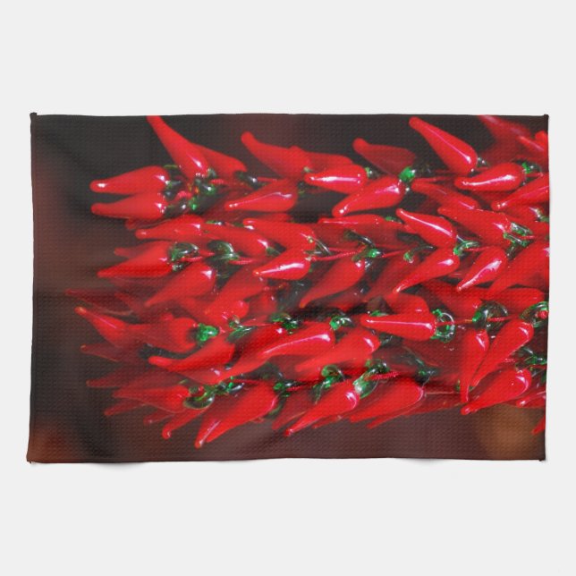 Red Hot Hanging Chilli Peppers Image Design Tea Towel (Horizontal)
