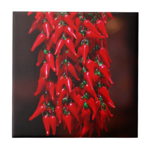 Red Hot Hanging Chilli Peppers Image Design Tile