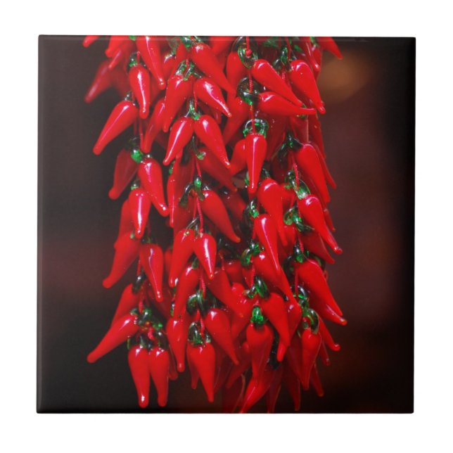 Red Hot Hanging Chilli Peppers Image Design Tile (Front)