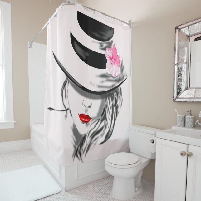 Red Hot Lips - Mysterious Lady - Painting Shower Curtain (In Situ)