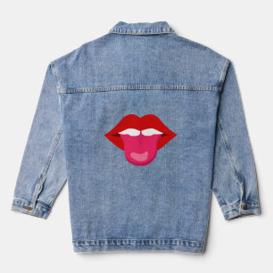 RED HOT LIPS TONGUE OUT LADIES T-SHIRTS DENIM JACKET