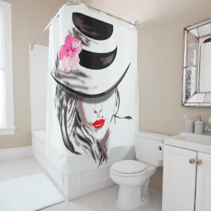 Red Hot Lips with Mole - Charming Woman - Painting Shower Curtain