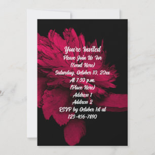 Red Hot Peony On Black Floral Party Invitation